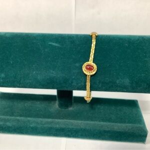 Goldette 50s through the 70s Elegant Gold Bracelet with Red Accent